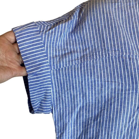 Original Nicole Miller blue/white striped linen blend top medium new - Picture 2 of 6